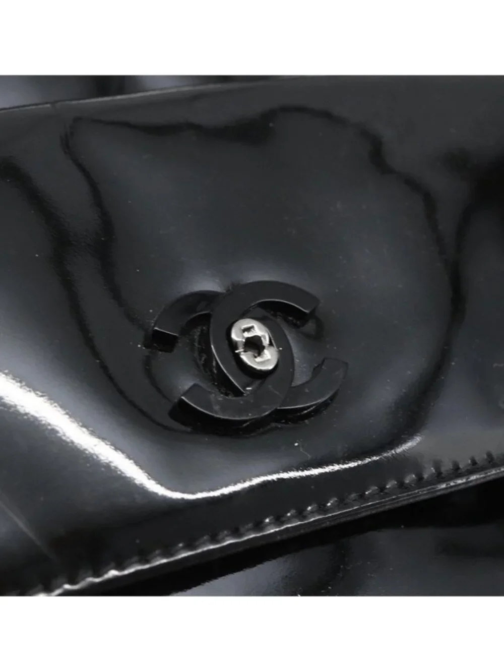 Authentic CHANEL COCO Mark Shoulder Bag Patent leather Black Silver CC